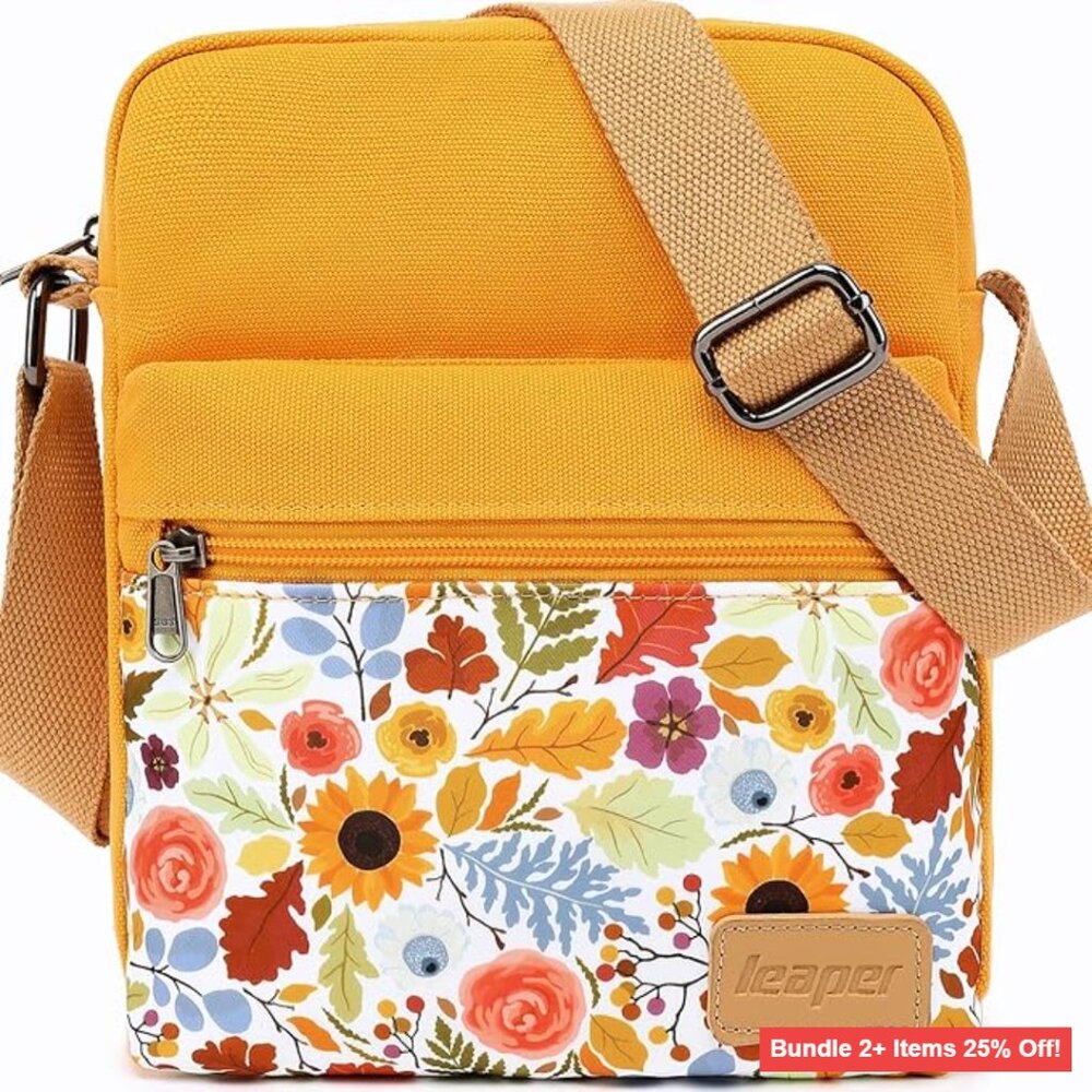 Canvas Crossbody Bag Set with Adjustable Strap and Multiple Pockets